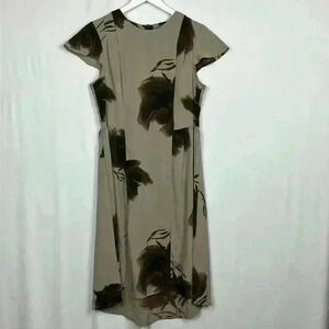 Simply Vera Wang Womens Dress Tan/Brown 6 Flutter Sleeves Exposed Back Zip EUC